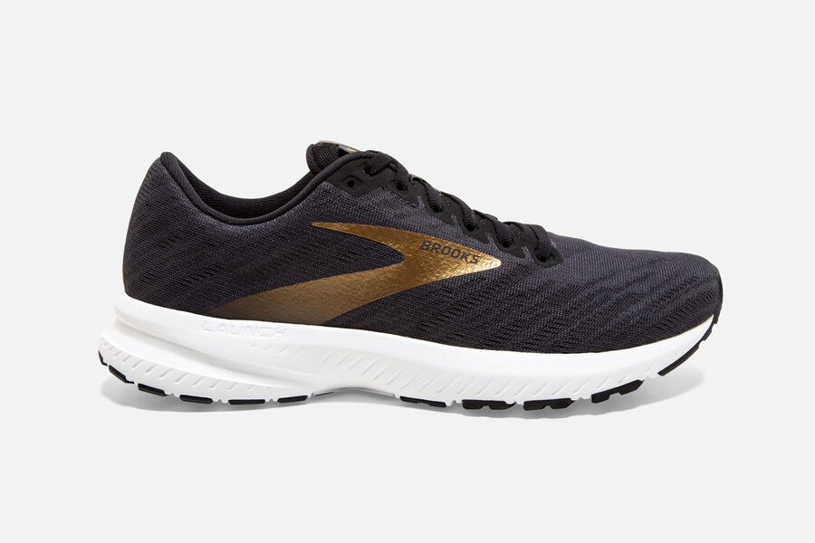 Mens Brooks Launch 7 Road Shoes Ebony/Black/Gold | 165387-FGP